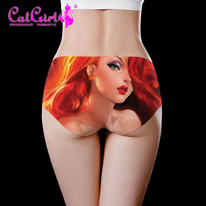 Picture of catgirl retro spray seamless underwear waist ladies one-piece briefs printed underwear manufacturers source
