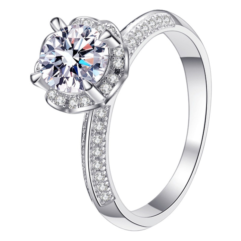925 Sterling Silver Ring Women's Moissanite Ring Bouquet Ring Plated Pt950 Jewelry Manufacturer Wholesale Cross-Border Supply