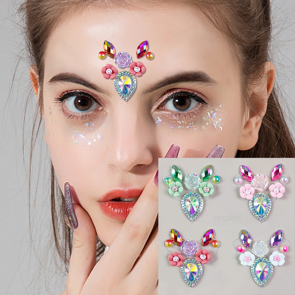 Picture of Eyebrow Diamond Paste Cross-border Face Diamond American Holiday Party Rhinestone Gem Paste Rainbow Eye Makeup Stage Makeup Tattoo Paste Diamond
