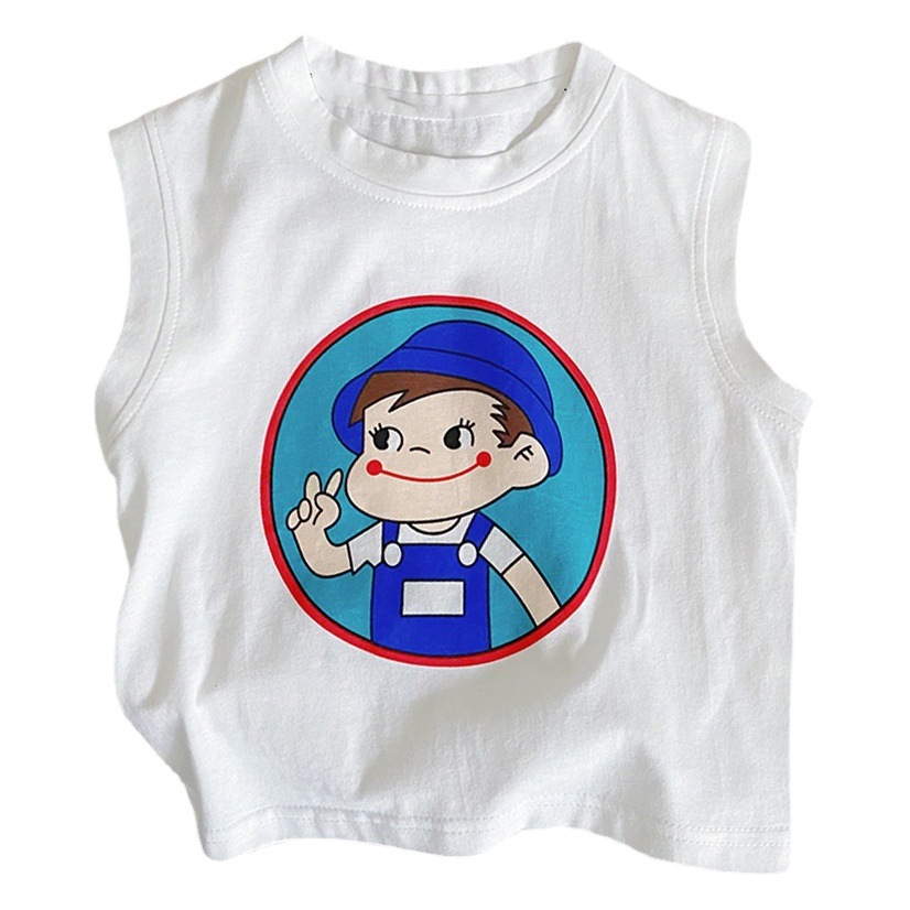 Pure Cotton Kidsren's Cute Baby Cartoon Animation Sleeveless T-Shirt Summer 2025 Kidsren's Vest Tops for Boys and Girls