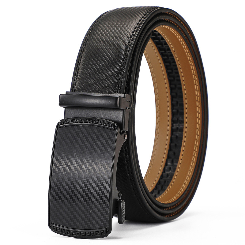 New men's zinc alloy automatic buckle leisure business belt cross-border hot selling two-layer leather belt temu generation hair