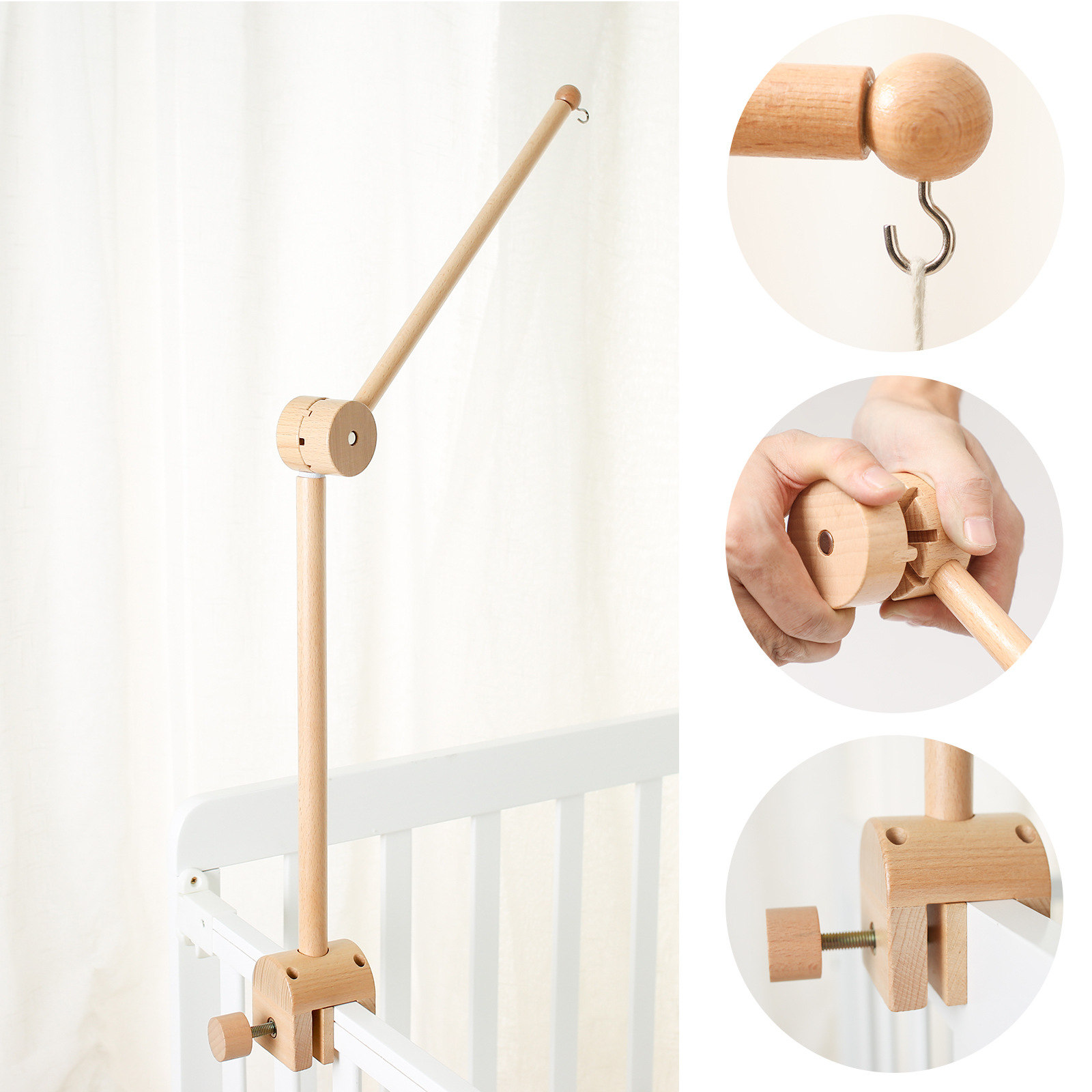 Picture of Wooden Rotating Arch Baby Bed Hanging Bed Bell Bracket Mosquito Net Pendant Baby Bed Accessories Newborn Comfort Bed Bell