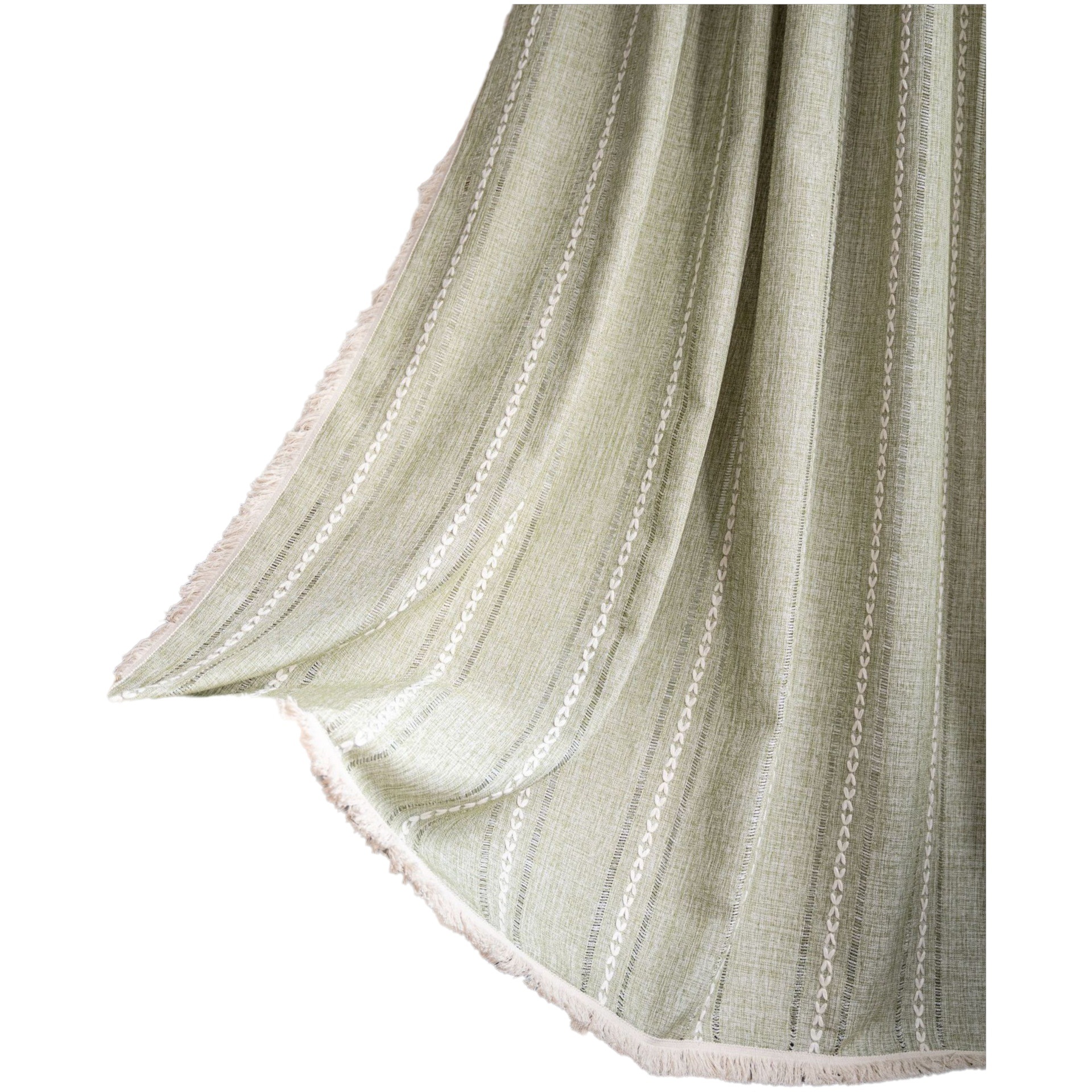 Bay Window Curtain Finished Green Contrasting Color Blocking Curtain Semi-shading Tassel Embroidered Door Curtain Bedroom Rural Style