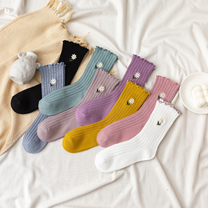 Lace Long Socks for Girls All Cotton ins Fashionable Cute Japanese Korean Style Spring and Autumn Summer Thin Stacks for Women