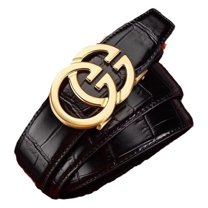 Cross-Border E-Commerce Men's Belt with Double g Buckle, Automatic, Versatile, Fashionable Cowhide Leather Belt, Light Luxury Style