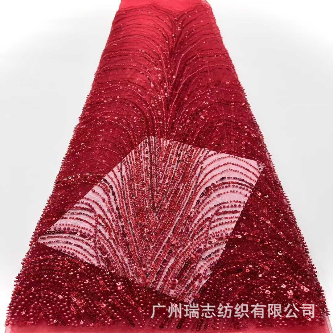 African dress fabric European and American Middle East heavy industry bead tube embroidery white wedding dress lace embroidery fabric