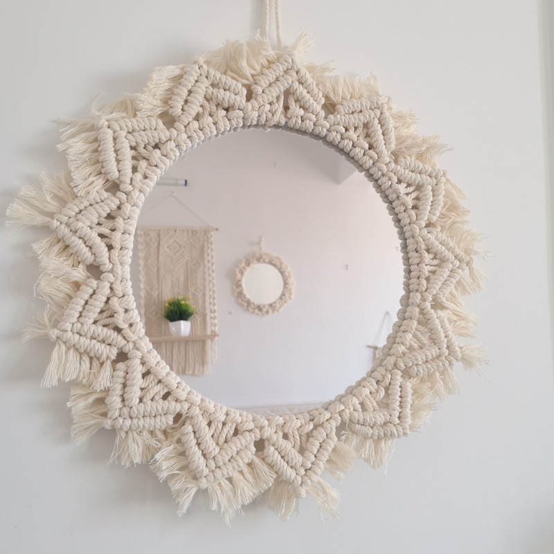ins Nordic Mirror Handmade Tapestry Makeup Mirror Bedside Bedside Bedroom Homestay Entrance Hotel Home Decorations Wall Hanging
