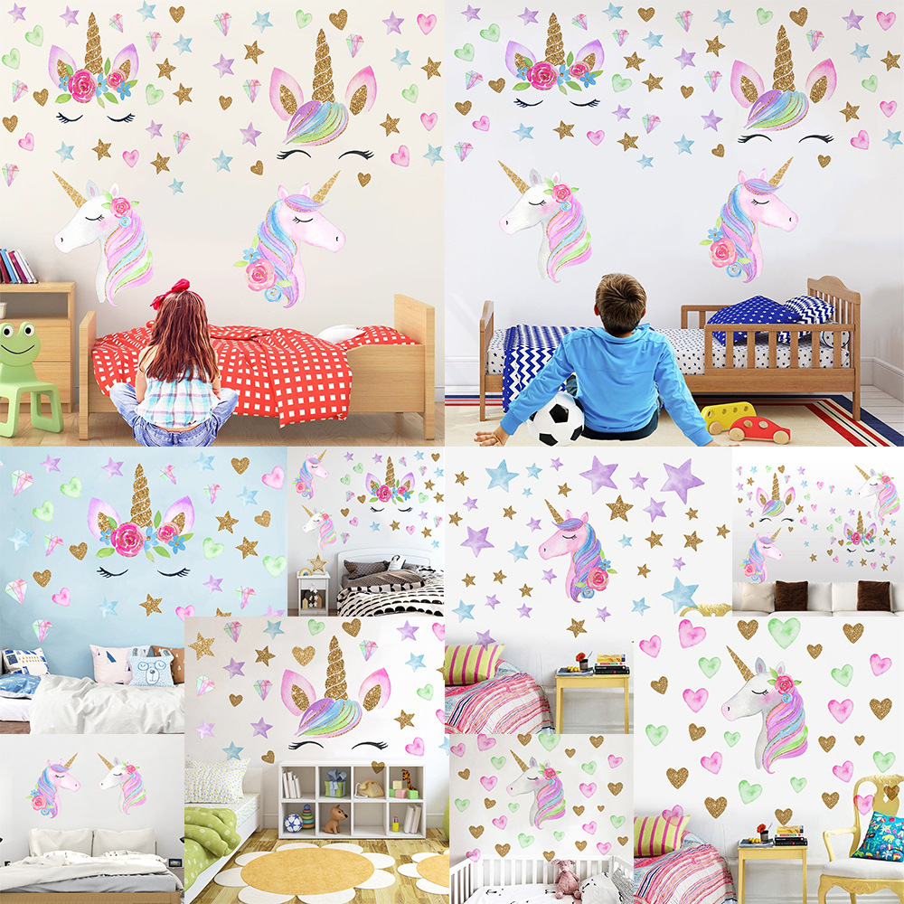Kunshang Cross-Border New Scandinavian Simple Hand-Painted Golden Unicorn Wall Stickers Living Room Bedroom Decoration Ks8818