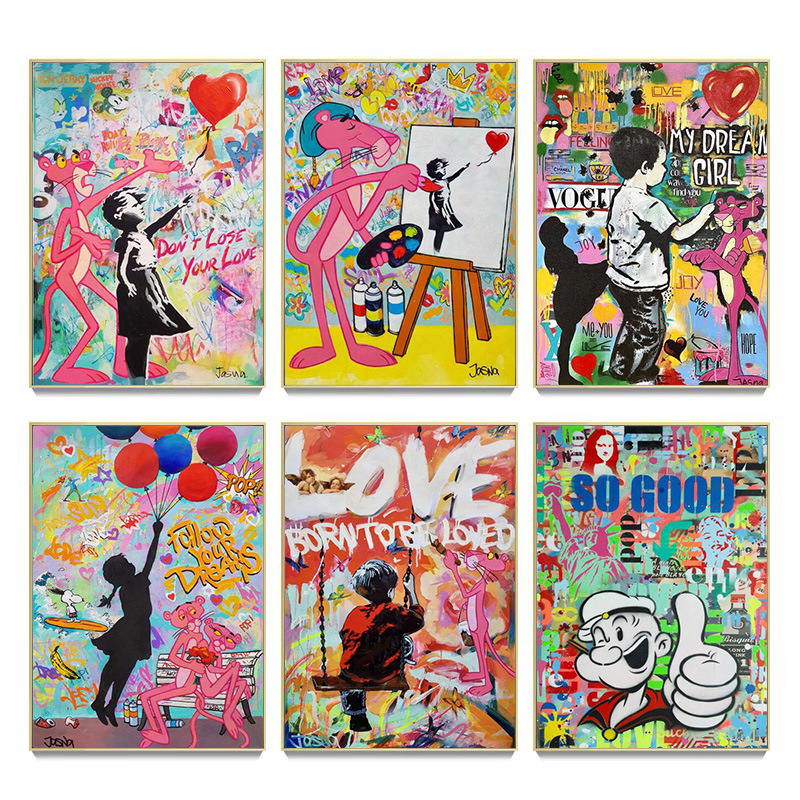 Graffiti Art Pink Leopard Children's Confession Canvas Painting Mural Poster Wall Art Bedroom Living Room Modern Decorative Painting