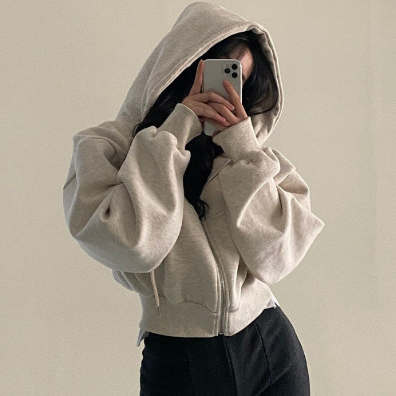 Picture of 2024 Spring and Autumn New Ins fleece-lined All-match Fashion Short Slim-fit Zipper Warm Navy Blue Hooded Women's Sweatshirt