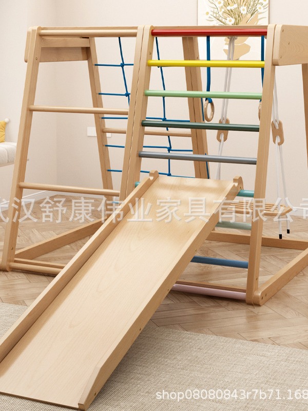 Ins Children Climbing Frame Beech Children Swing Rings Slide Small Toddler Indoor Rainbow Slide Slide