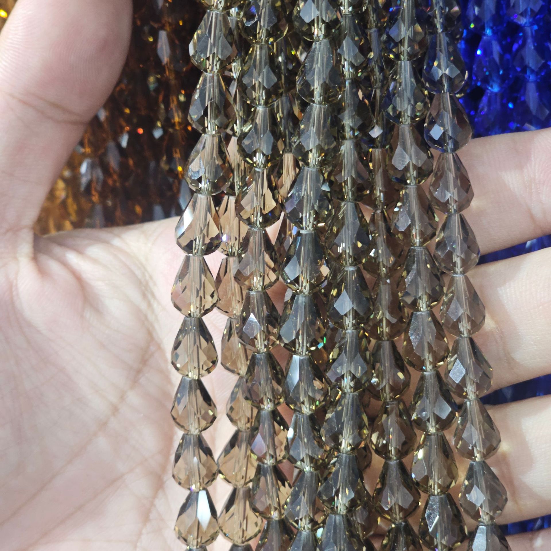 Picture of K9 Crystal through hole water drop cut surface dripping loose beads DIY handmade accessories beaded mobile phone chain bracelet hairpin