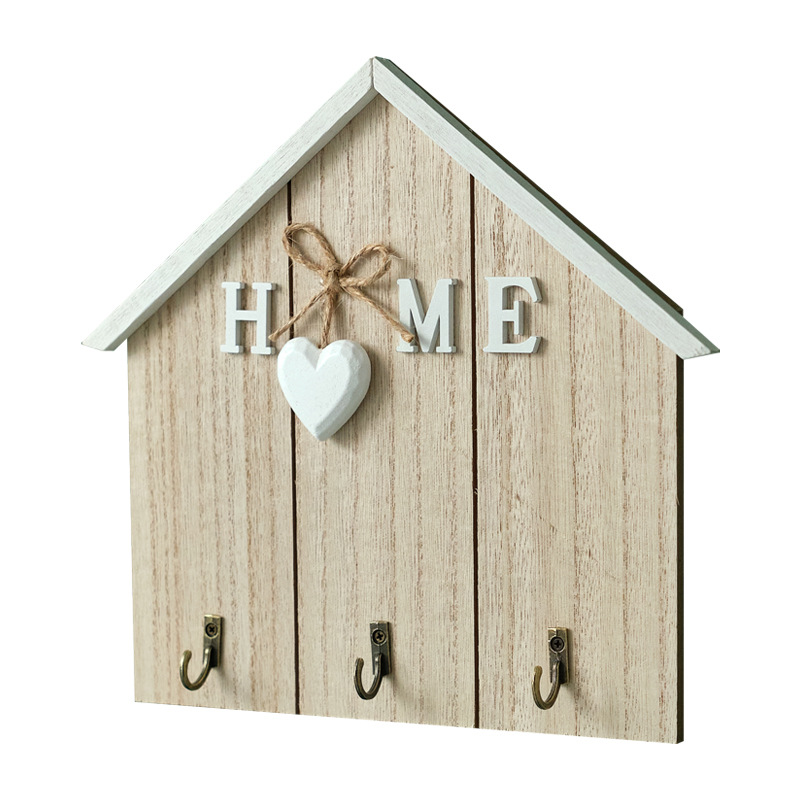 Picture of Creative Home Decoration Key Storage Rack Door Hook Punch-Free Wall Wooden Coat and Hat Key Hook