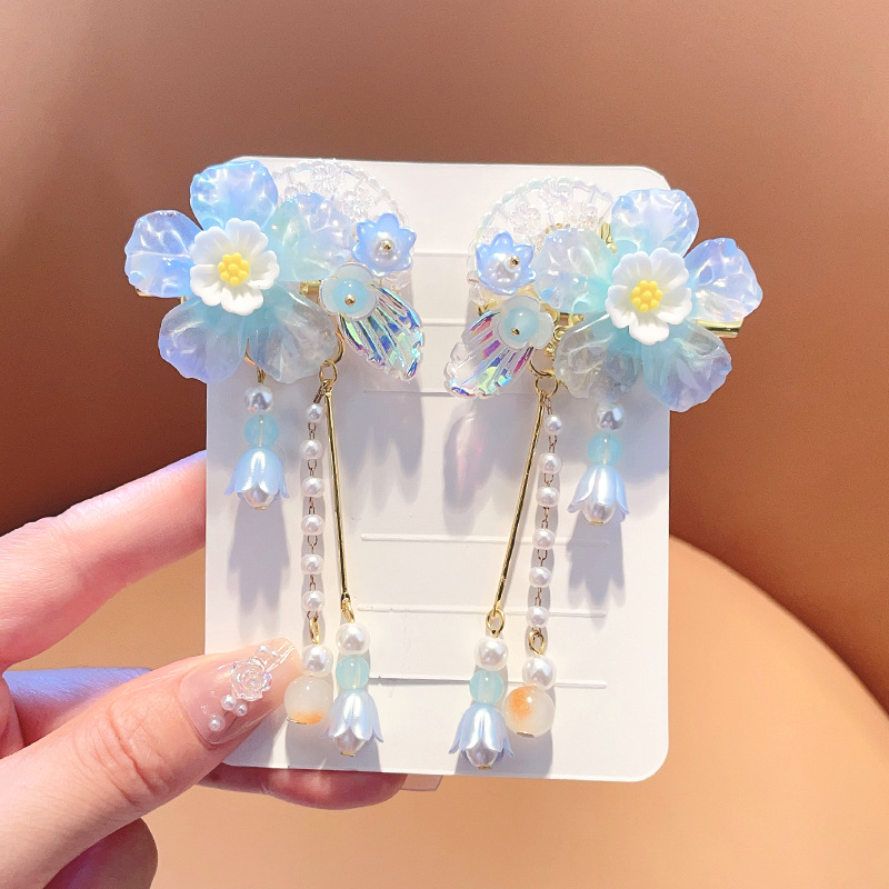Picture of Hanfu Headwear for Girls and Children Chinese Style Walking Tassel Hairpin for Girls Super Fairy Princess Ancient Dress Flower Hairpin Headwear