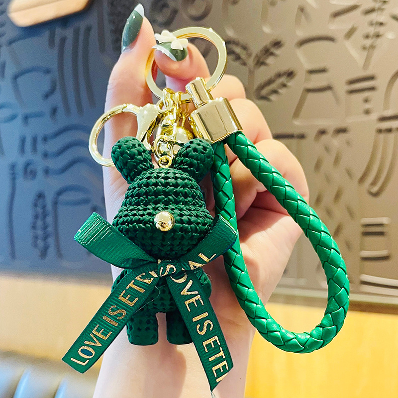 Picture of Cute Cartoon Wool Bear Keychain Women's Exquisite Couple Car Hanging Ornaments Ins Schoolbag Pendant Doll Doll