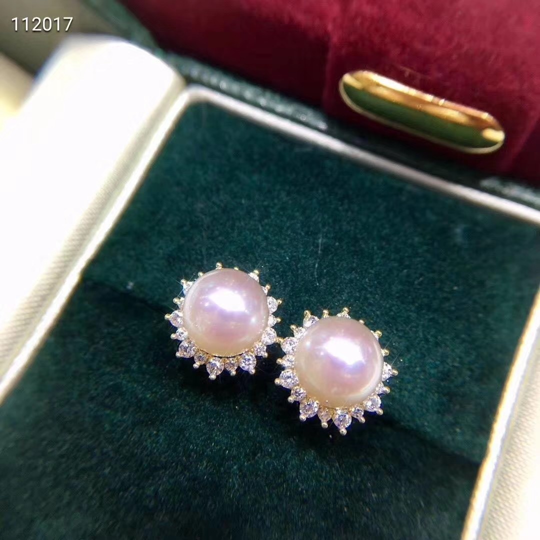 S925 Silver 7-8mm Round Pearl Earrings Good Quality Sunflower