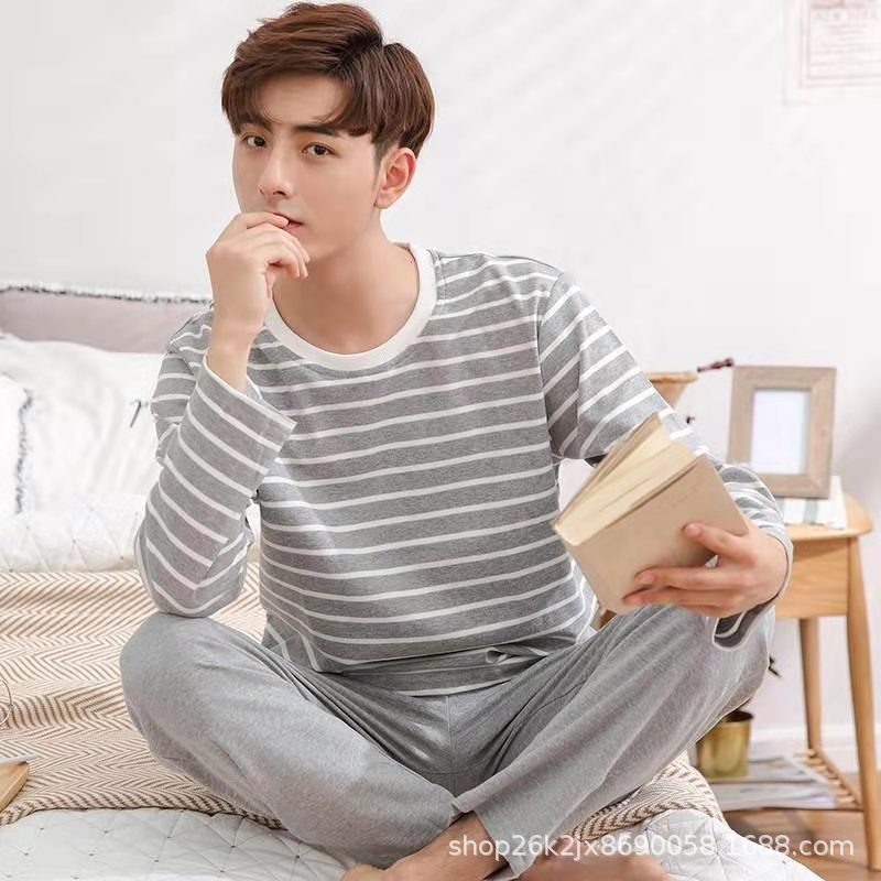 Picture of Men's Pajamas Long Sleeve Pants Spring and Autumn Thin Dad Large Size Casual Home Wear Factory Foreign Trade Cross-border Explosions