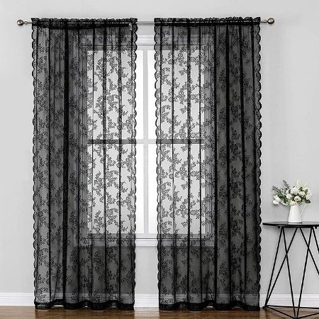 Picture of Retro Light Luxury American Warp Knitted Lace Black Finished Bedroom Balcony Studio Decorative Partition Curtain Bay Window Screen