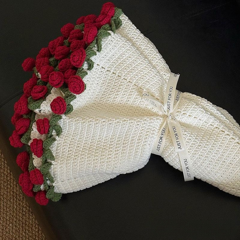 Rose blanket wool knitting handmade DIY crochet lily of the valley bouquet blanket large hook flower material pack