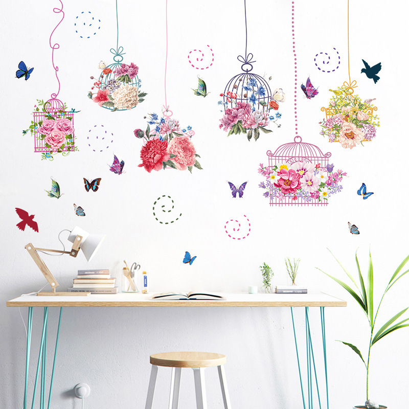 XL8332 Zhonglan Wholesale Flower Bird Cage Third Generation Bedroom Living Room Decoration Removable Transparent Film Waterproof Wall Sticker
