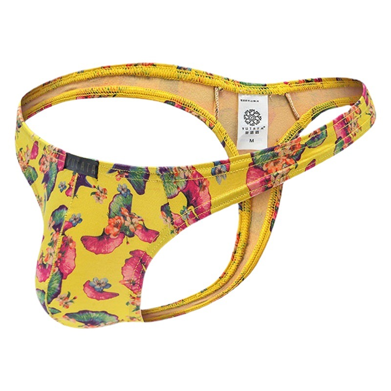 Royal yellow cross-border European and American personalized breathable printed men's underwear men's thong sexy underwear B164