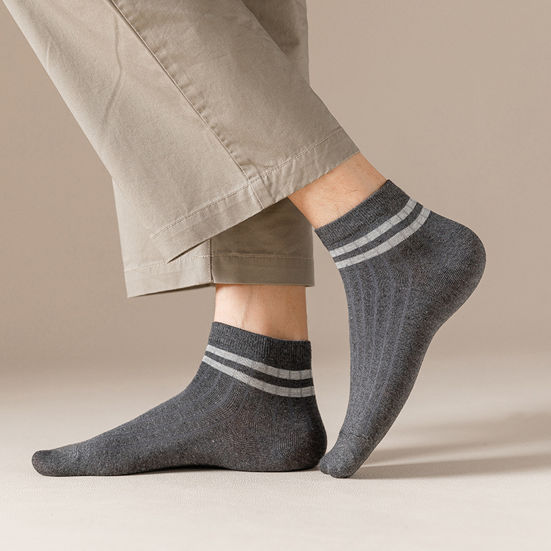 Picture of Men's Socks Spring and Summer Two-Bar Boat Socks Men's Casual College Style Short Socks Stripped Breathable Shallow Mouth Cotton Socks Sweat-Absorbing Socks for Men