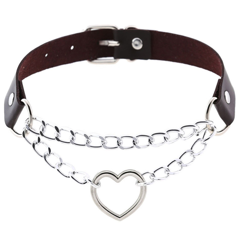Picture of Cross-border Harajuku Heart-shaped Chain Collar Necklace Fashion Trend Leather Love Neck Chain Neck Chain Clavicle Chain