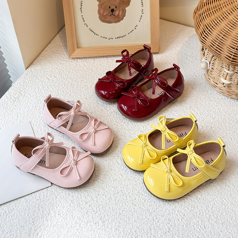 Girls' Small Leather Shoes 2025 Spring & Fall Korean Style Baby Girl Soft-Soled Butterfly Shoes Princess Shoes Shallow Mouth Velcro Flats Trendy