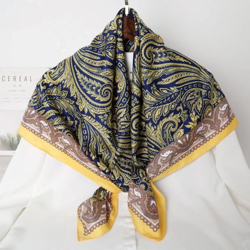 Picture of Autumn and winter all-match shawl animal printed black and white simple large square 90*90CM imitation silk twill silk scarf for women