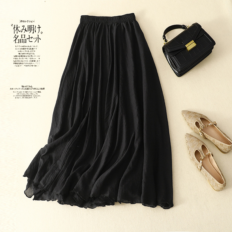 Picture of Japanese and Korean Stock Fine Cotton Ruffled Double-Layer Skirt with Loose Waist A- Line Skirt Large Swing Skirt for Women
