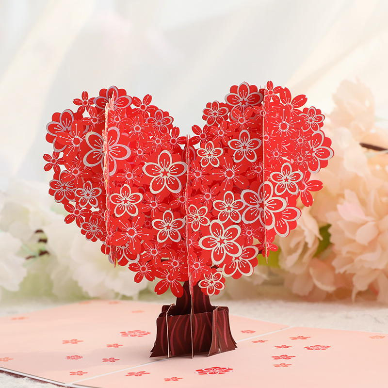 Picture of Teacher's Day Three-Dimensional Greeting Card Love Cherry Blossom Tree Paper Sculpture Valentine's Day Blessing Message Thank You Card Amazon Wholesale