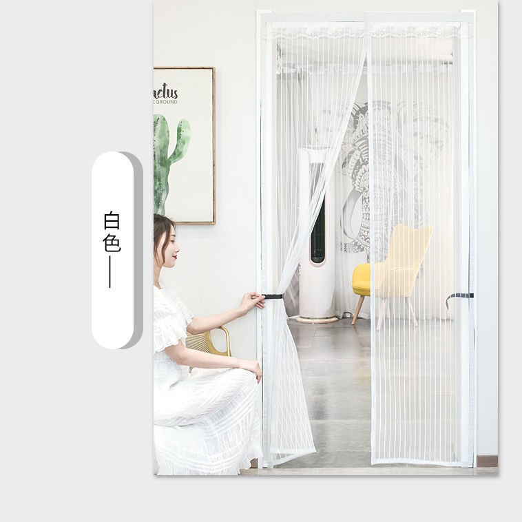 Picture of New Simple Stripesd Pure Color Anti-Mosquito Door Curtain Magnetic Soft Gauze Door Curtain No Punching Bedroom Living Room Anti-Fly Ventilation Curtain