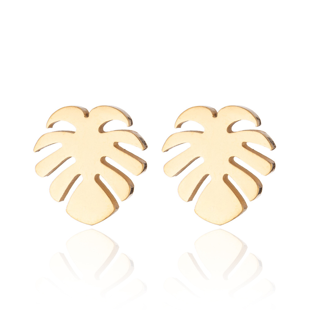 Picture of Leaf Earrings Korean Personality Elegant Coconut Earrings Stainless Steel Leaf Earrings Small and Exquisite All-match Ear and Bone Nails