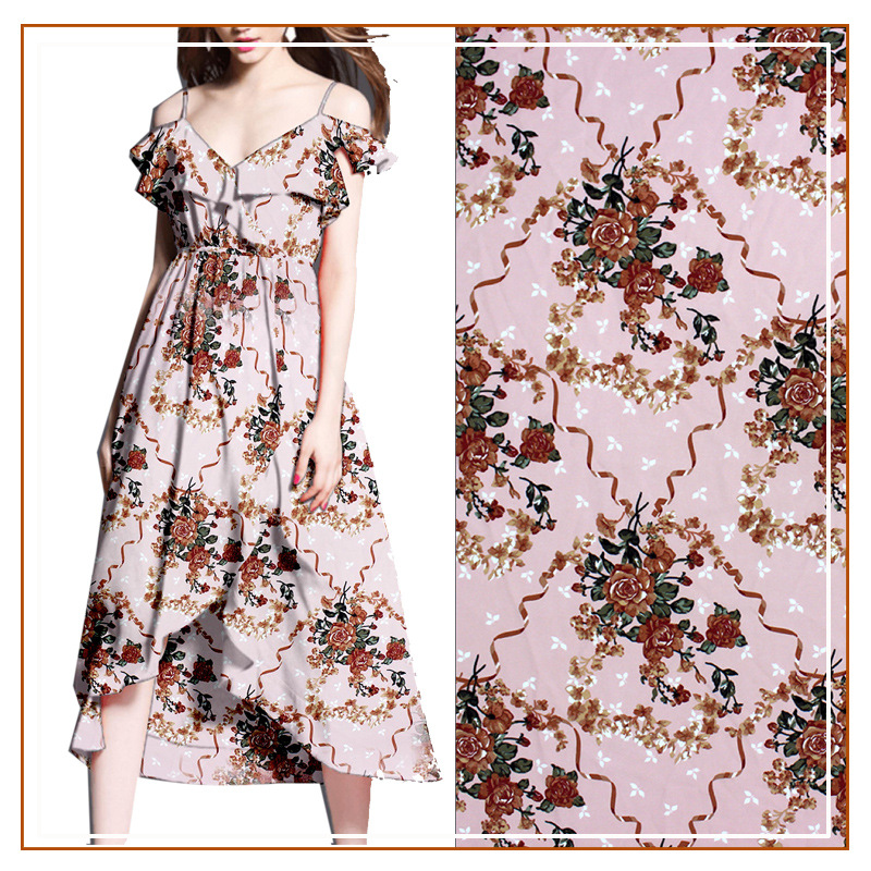 High Quality Chiffon Beads Printed Polyester Floral Shirt Fabric Chiffon Dress Fabric Spring Summer Autumn New