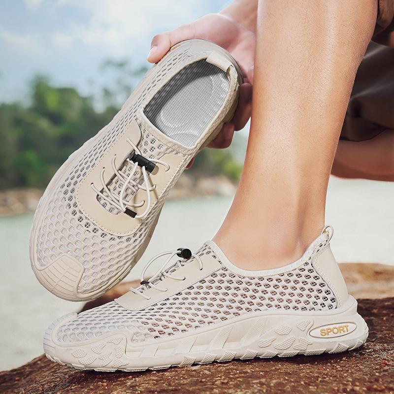 2025 Summer Men's Shoes Large Mesh Hollow Sports Shoes Casual Versatile Wading Shoes Outdoor Breathable Beach Shoes