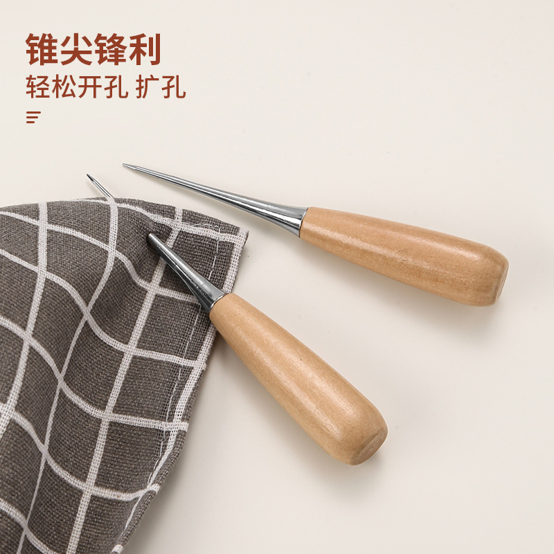 Picture of Handmade leather tool with sheath round hole solid wood handle awl straight hook awl leather diy tool awl wholesale