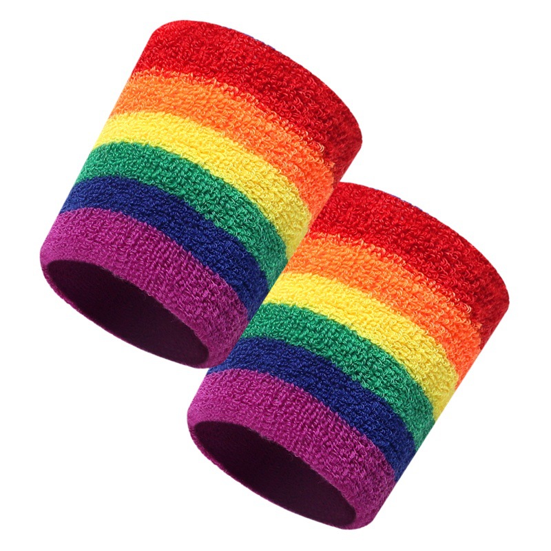 Rainbow color wristband color sweat-absorbent sports six-color towel wristband basketball badminton tennis wrist protection wholesale