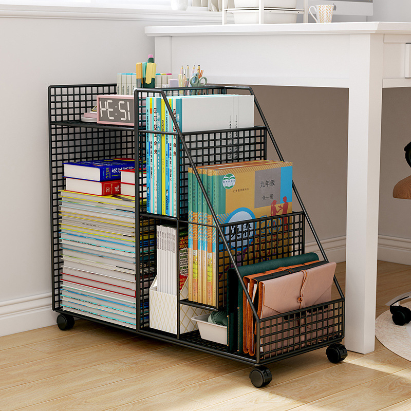 Picture of Balcony bay window bookshelves, small bookcases, children's picture book racks, space using desk side shelves to move pulleys on the floor