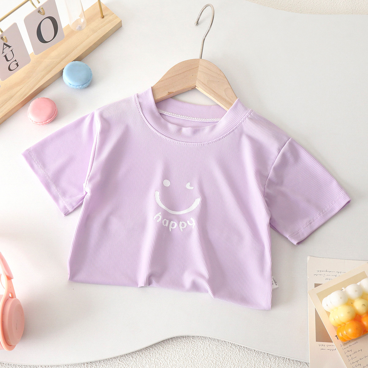 Picture of Cool Summer Candy Color Kidsren's Summer Short-Sleeved T-Shirt Round Neck Ice Silk Shaking t Baby Boy Girl Top Pure Color