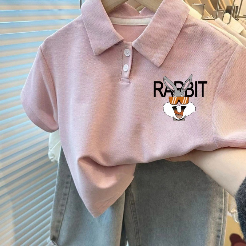 Summer Kidsren's Short-Sleeved Polo Collar T-Shirts for Boys and Girls Cartoon Casual Summer Clothes Korean Style Middle School Students Lapel Tops