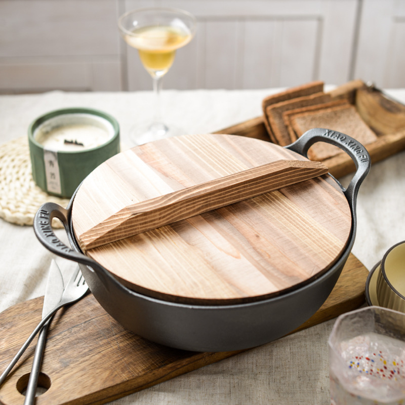 Picture of Cast Iron Thickeneded Ingot Pot Stew Pot Soup Pot Household Flats Bottom Small Wok Japanese Pot Uncoated Non-Stick Pot Induction Cooker