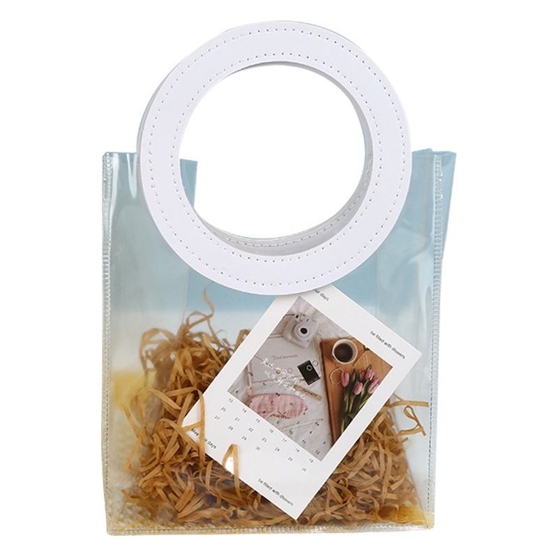 pvc transparent plastic handbag wholesale gift gift bag round hand gift wedding candy red wine packaging bag