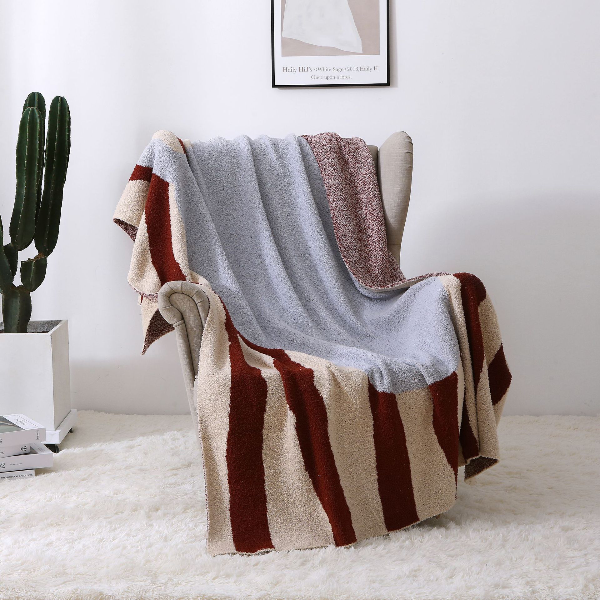 Scandinavian Double-Layer Single-Sided Velvet Half-Velvet Sofa Blanket Casual Blanket Knitted Office Blanket Cashmere Ins Style