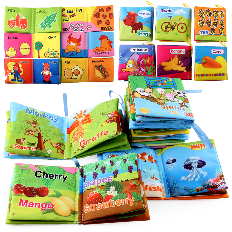 Foreign trade three-dimensional baby cloth book early education toys tearable Palm book early education cognition baby cloth book 1 Set 6 books