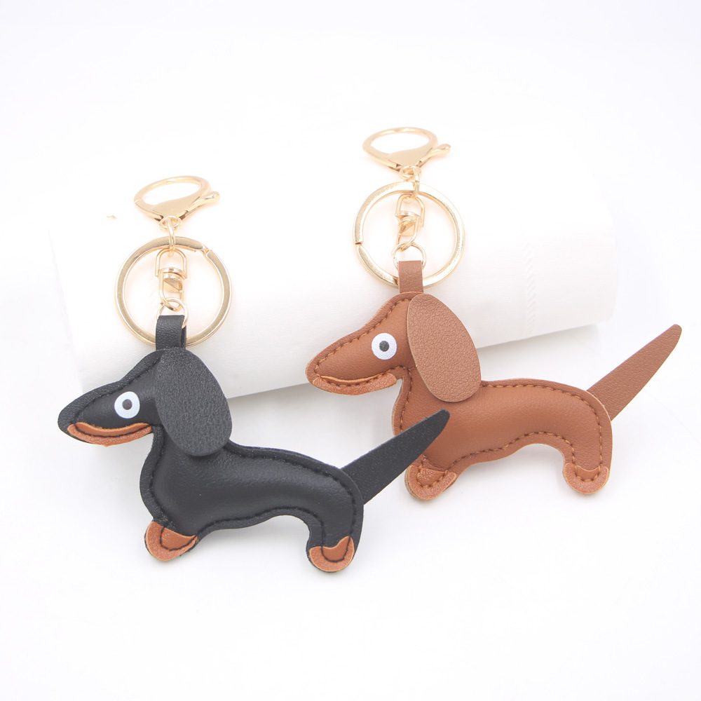 Dachshund PU Leather Keychain Bag Pendant Car School Bag Women's Decorative Pendant Boutique Puppy Accessories