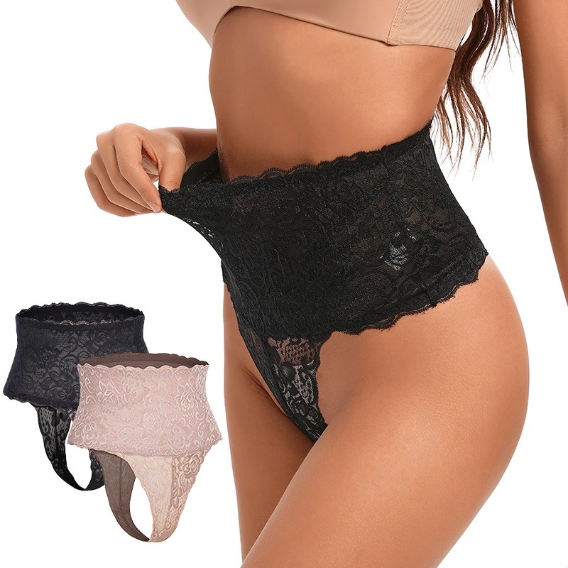 Factory selling European and American women's underwear High Waist Seamless hip body shaping thong body sexy lace lace pants