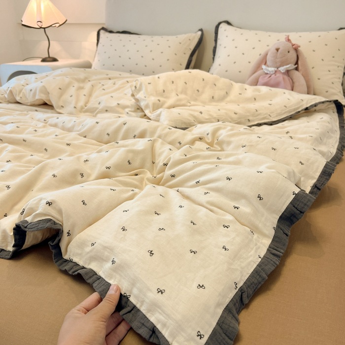 Picture of Class a French Bedding Four-Piece Set Pure Cotton Double-Layer Gauze Quilt Cover Bed Sheetss Summer Bed Bed Sheetss Dormitory Three-Piece Set 4