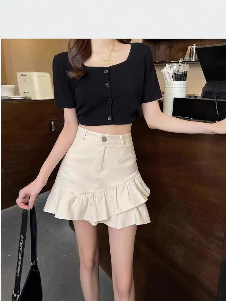 Fashion Irregular Ruffled Skirt Women's Summer Korean-style Fishtail Skirt High Waist Slim-fit A- line Hip Short Skirt