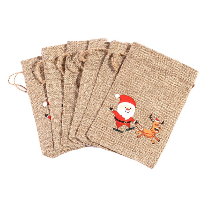 Amazon new Christmas linen bag spot drawstring small bag candy gift bag set Wholesale