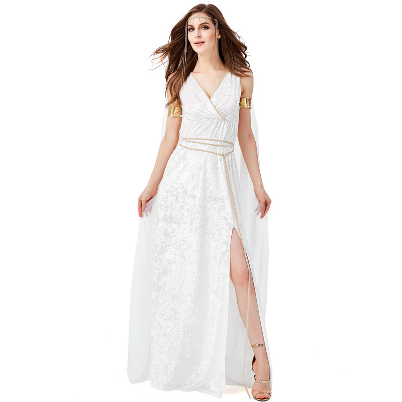 Amazon Factory Direct Sales of the Statue of Liberty Ancient Greek Mythological Figure High Slit Sexy White Goddess Dress
